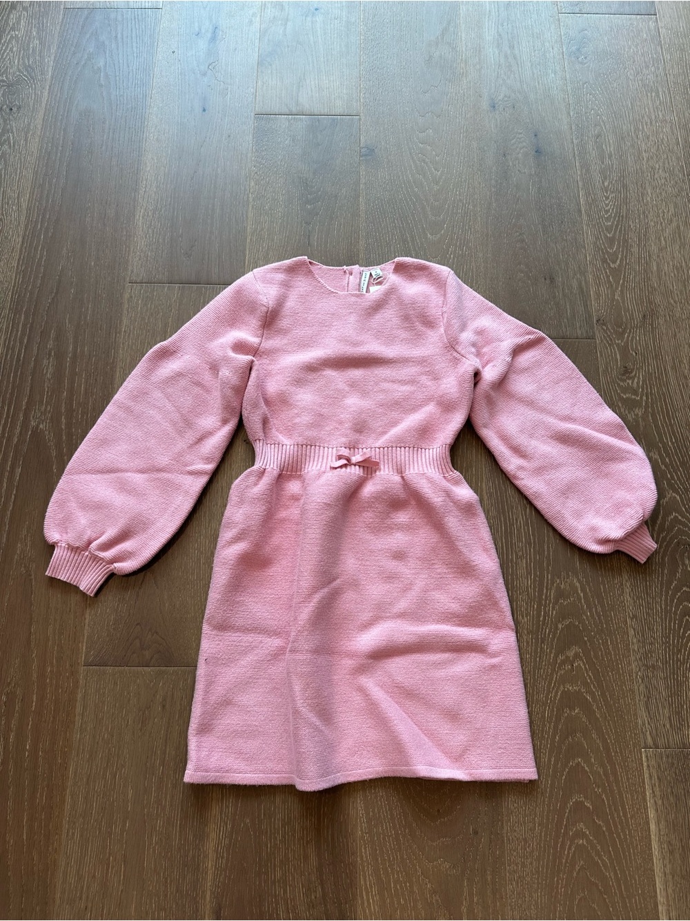 Girls' Pink Knit Dress with Balloon Sleeves